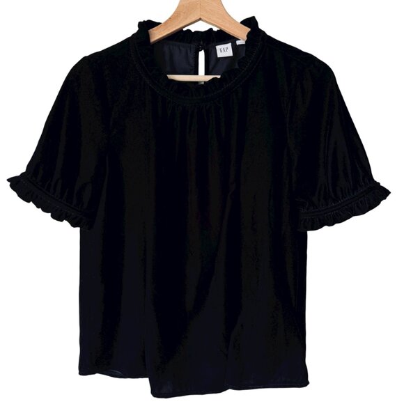 Gap Size XS Velveteen Top Ruffle Neckline Sleeve cuffs Keyhole Back Whimsigoth - Picture 16 of 16